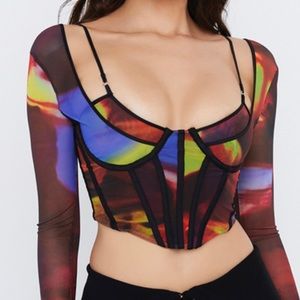 House of CB MISCHA Printed Long Sleeve Corset Size Small